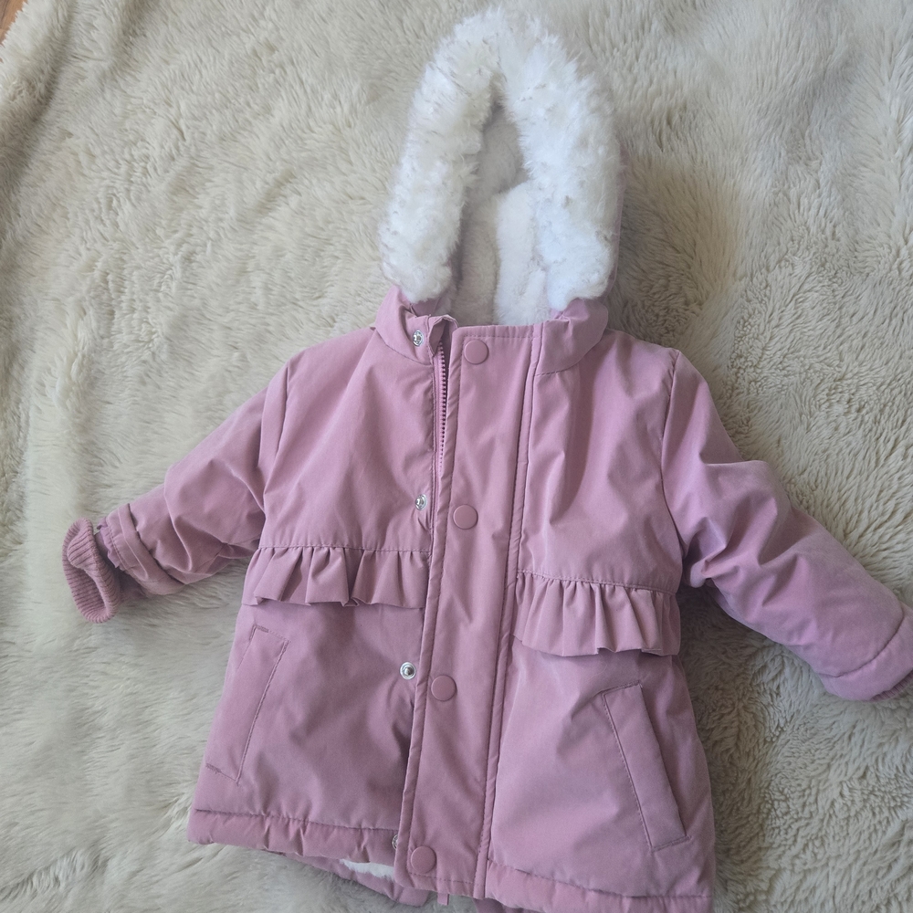 Pink Kids Jacket with Faux Fur Hood